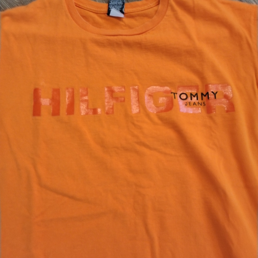 Men's Vtg Tommy Hilfiger Tommy Jeans T-shirt Orange Size M Medium Cotton #28 - Picture 2 of 10